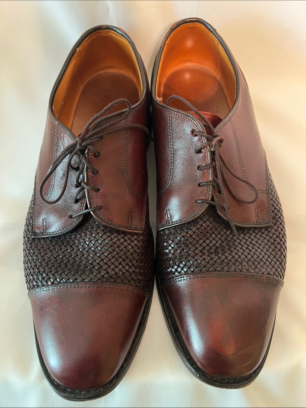 Allen Edmonds Men's Woven Cap-Toe Oxfords in Burgundy- Lauderdale - Picture 4 of 8